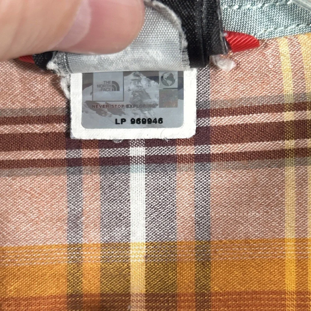 North Face Mens XL Plaid Short Sleeve Shirt Cotton Modal Blend Brown Orange